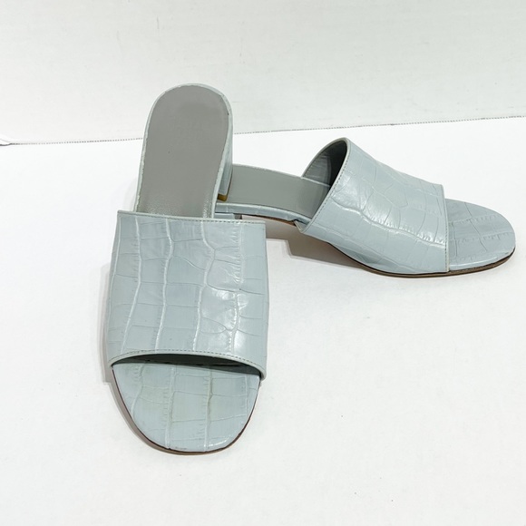 Maryam Nassir Zadeh Faux Croc Embossed Leather Block Heel Slides Sandals SZ 37. - Picture 2 of 12